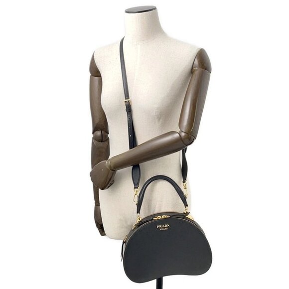 PRADA Sydney 2-way Handbag Saffiano LeatherLeather Black 1BA238 - Picture 10 of 14